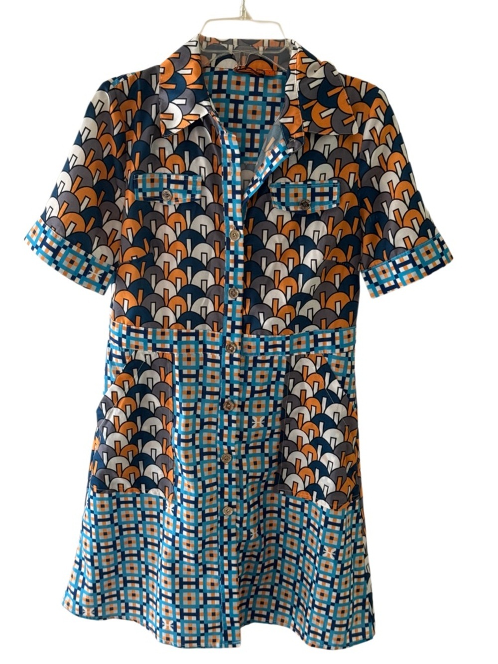 Vintage Tory Burch Retro Geometric Graphic Button-Front Dress-Size 2